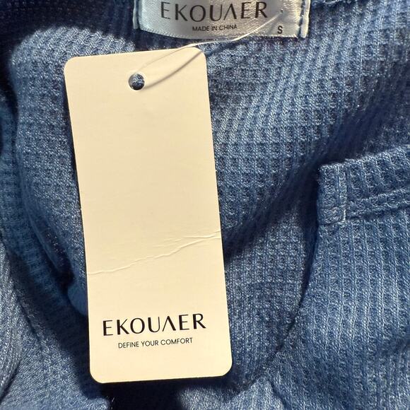 Ekouaer Two Piece Short Sleeve Waffle Knit Loungewear Set, Blue, Small, NWT - Picture 5 of 6